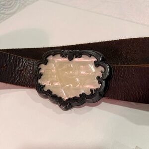 Diesel Ornate Mother-of-Pearl Belt Buckle on Brown Leather Belt
